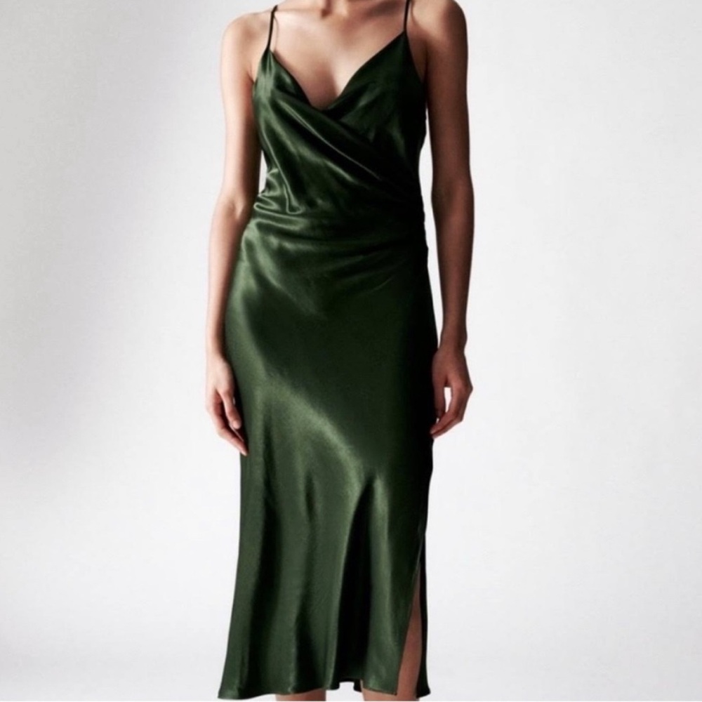 Elegant Green Satin Dress